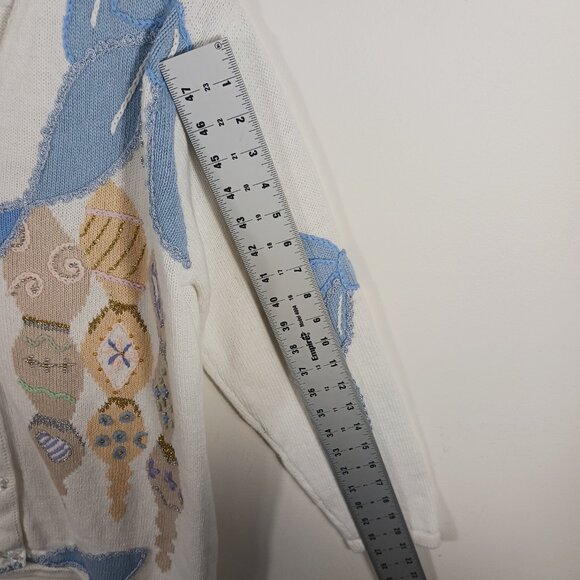 Storybook Knits Christmas, Holiday Cardigan Sweater, Ornaments & Ribbon, Size M - Picture 15 of 16